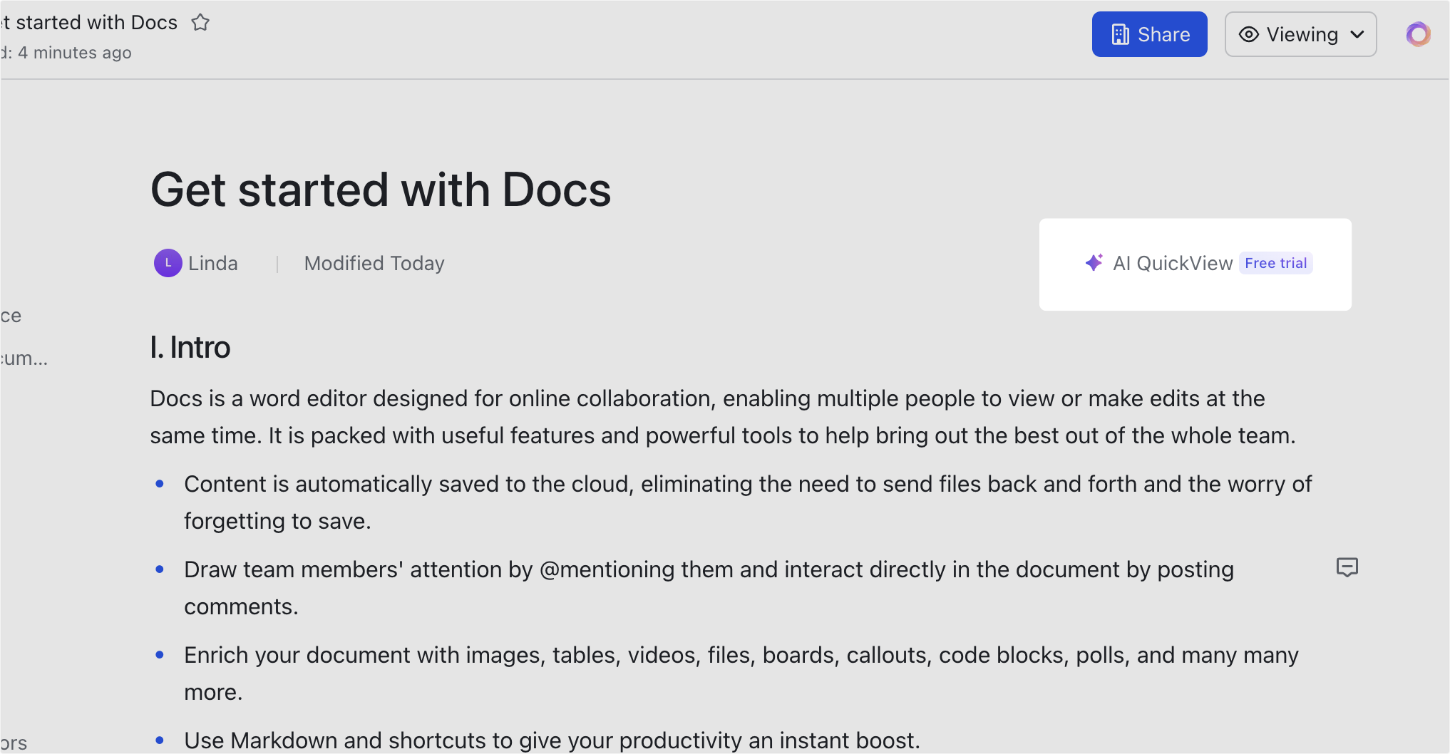 Use AI QuickView in documents