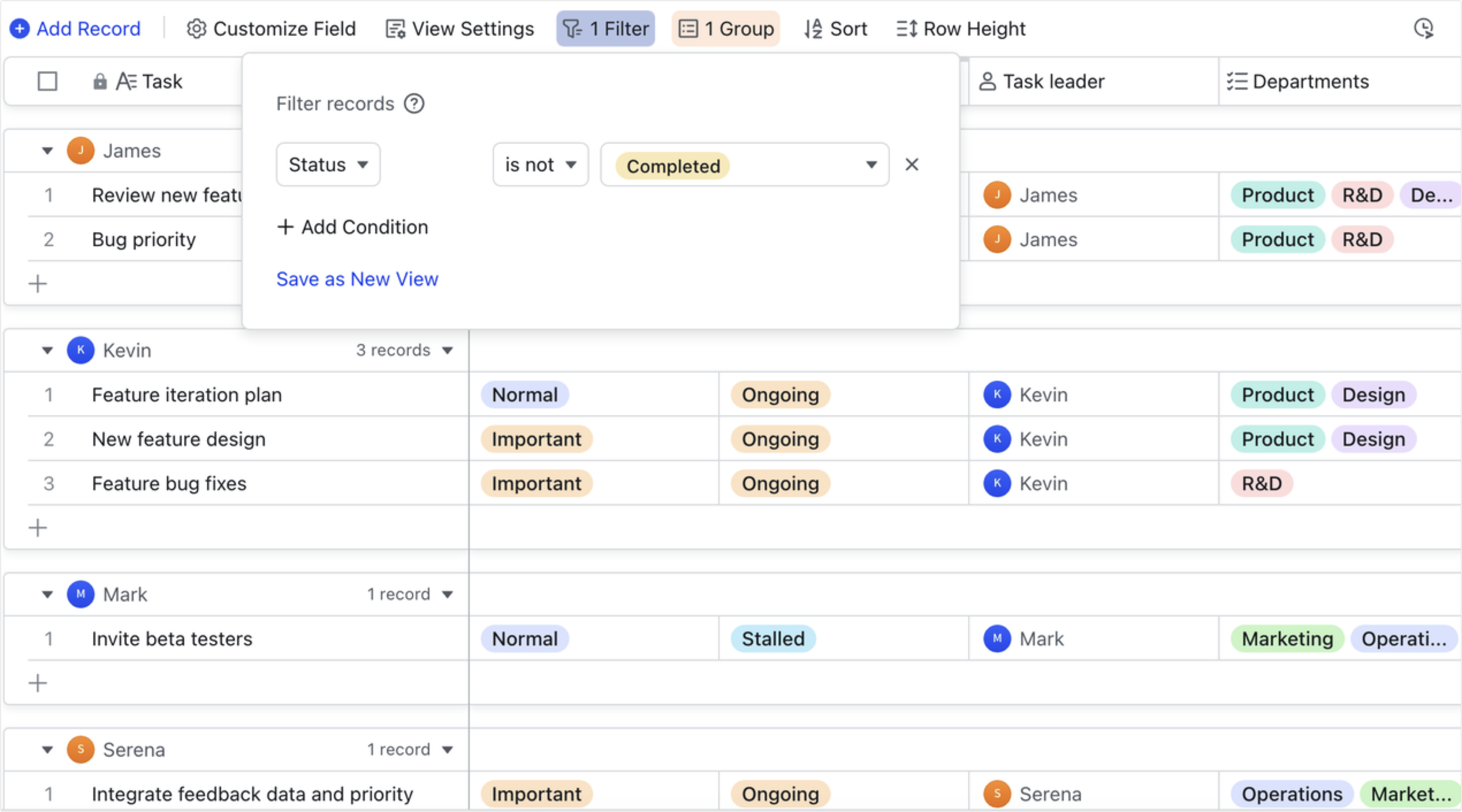 Use groups and filters in Base