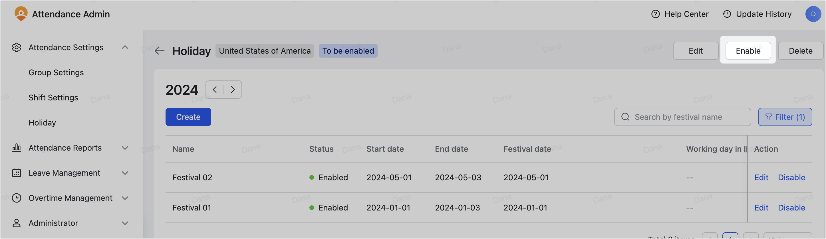 Admin | Customize holidays