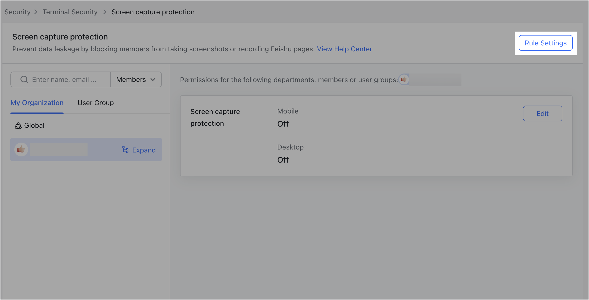 Admin | Configure screen capture protection