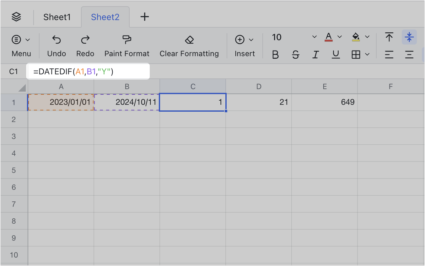 DATEDIF function for Sheets