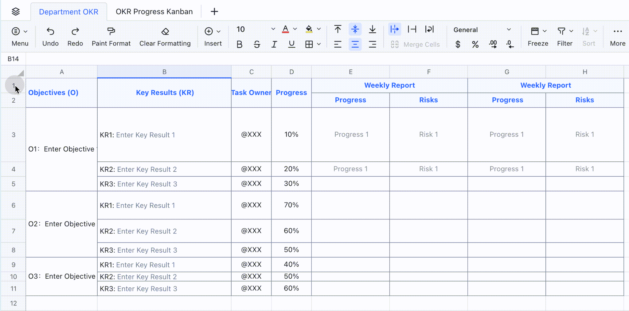 Adjust row height and column width in Sheets