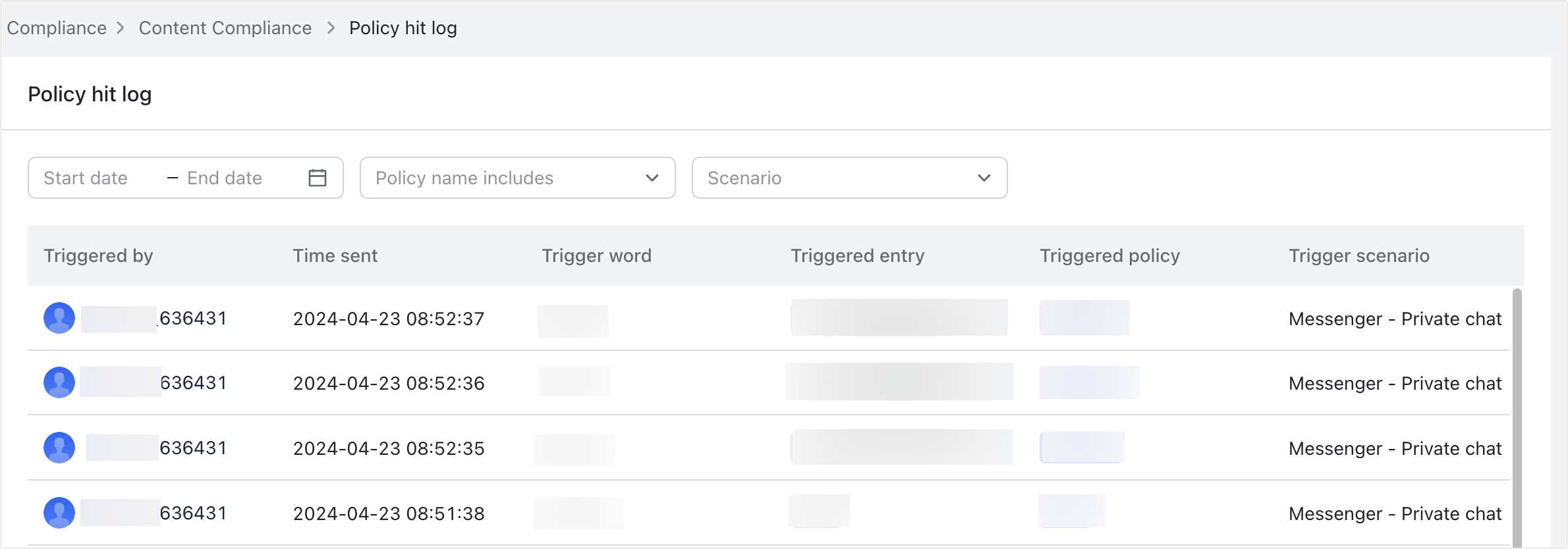 Admin | Configure content compliance policy