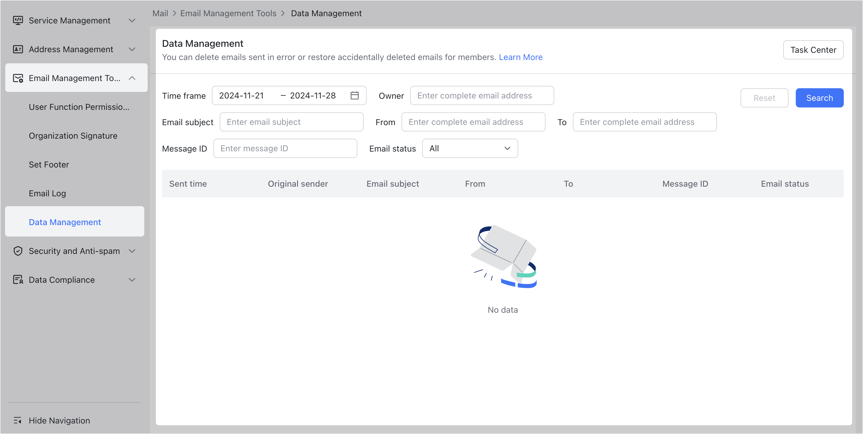Admin | Manage email data