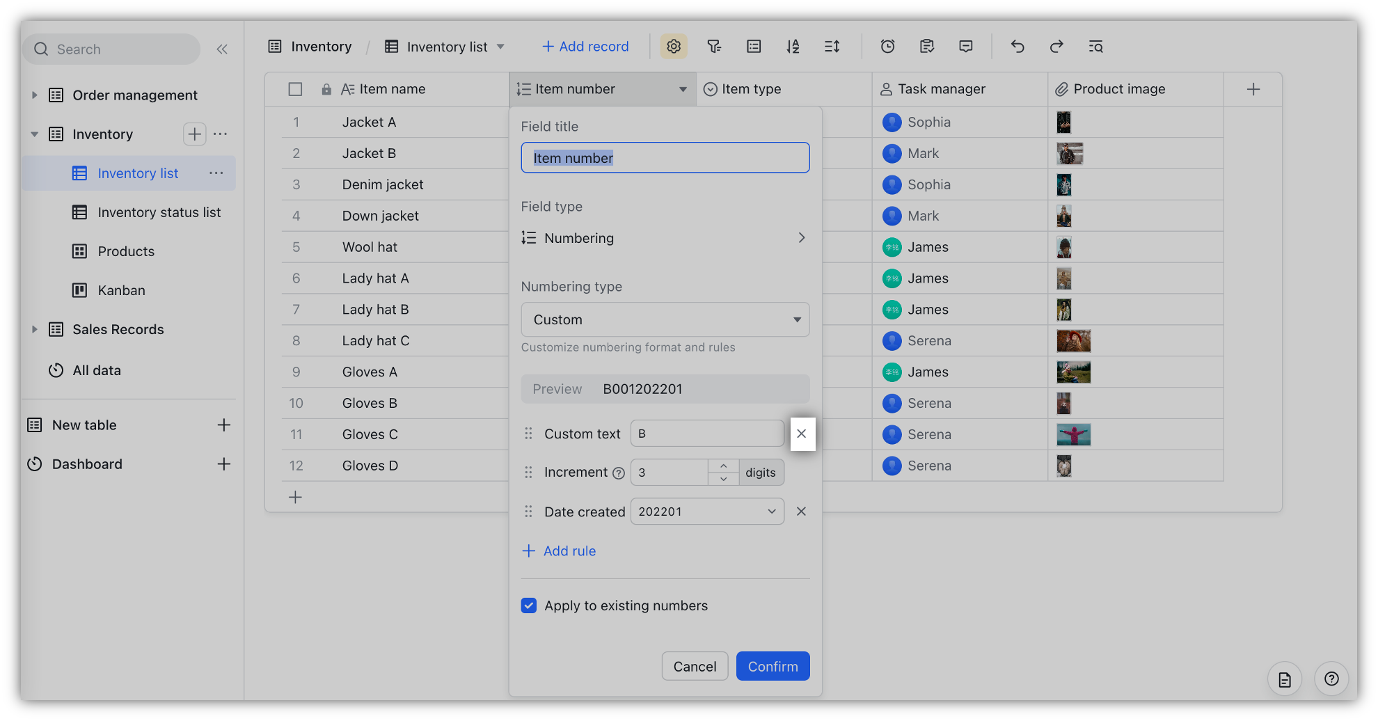 use-the-numbering-field-in-base