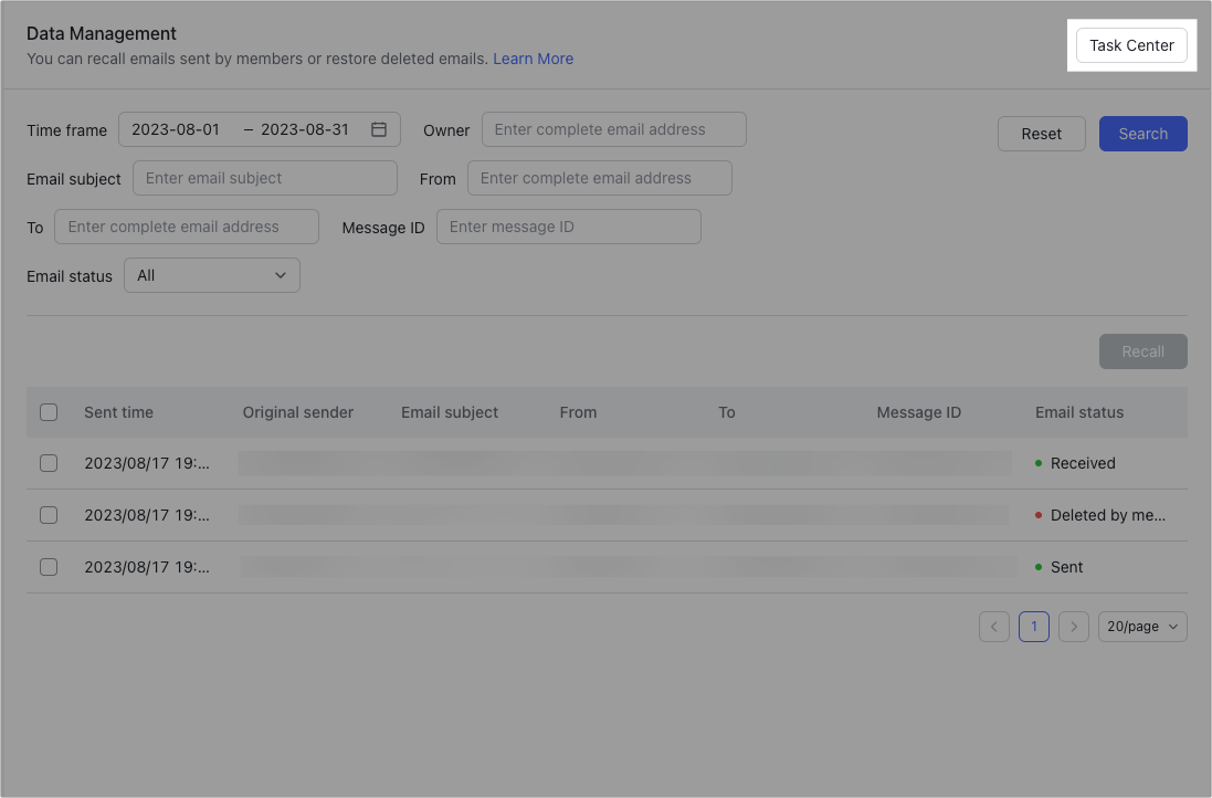 Admin | Manage email data