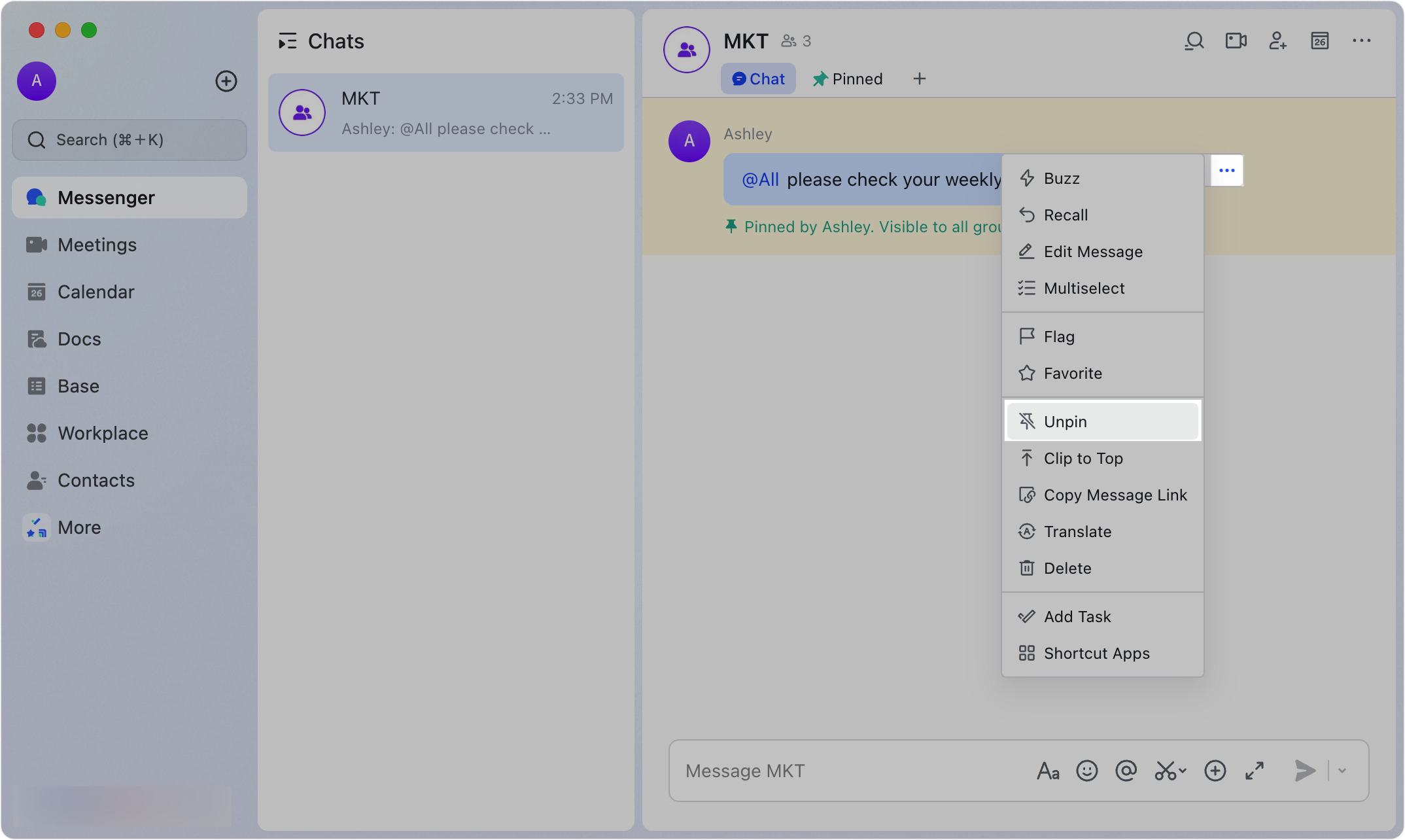 Pin a message