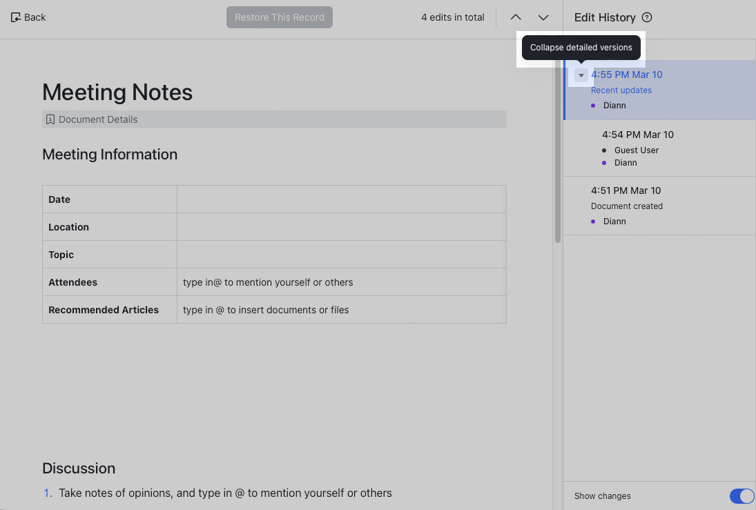 View version history in Docs