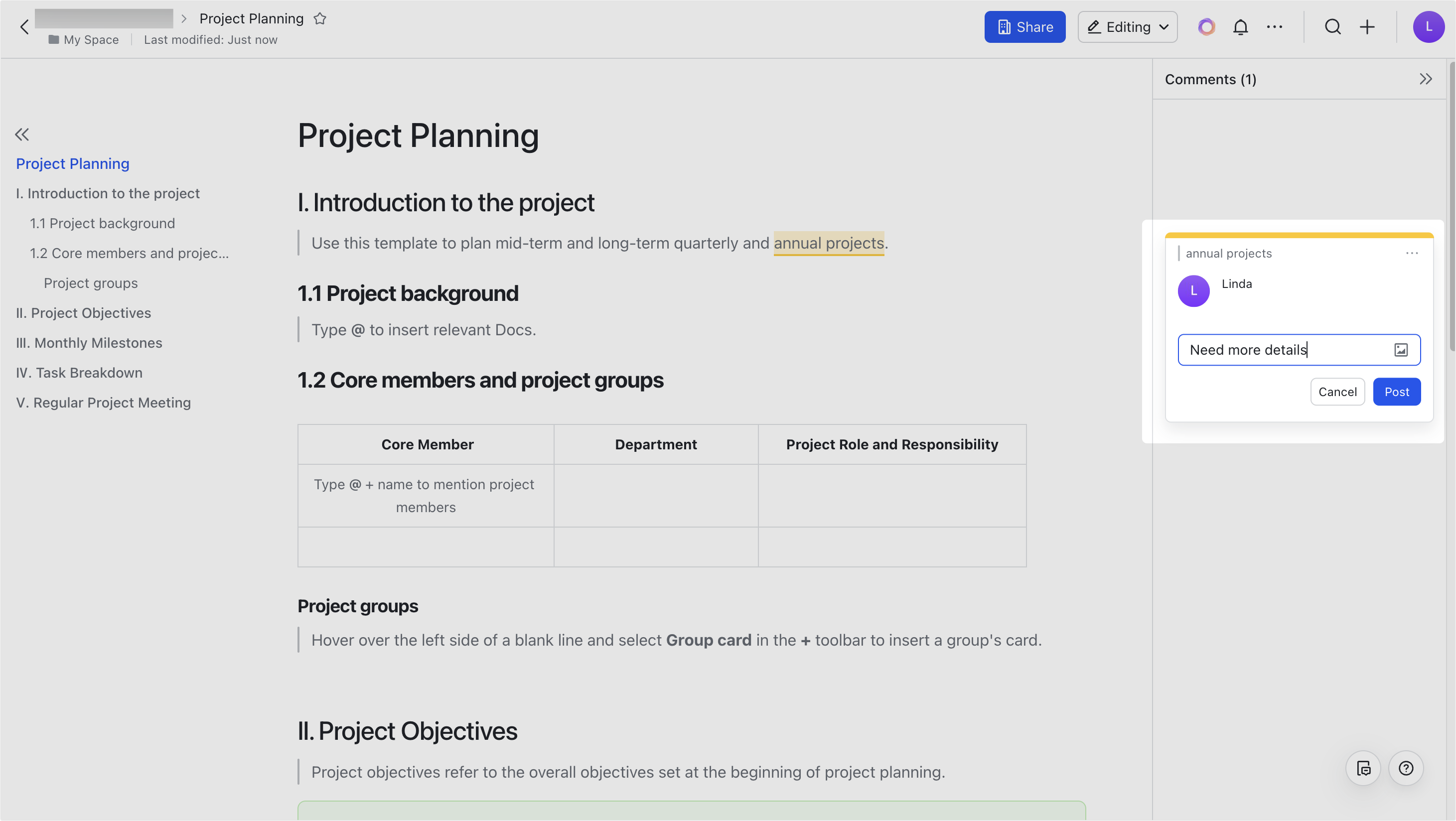 Use comments in Docs