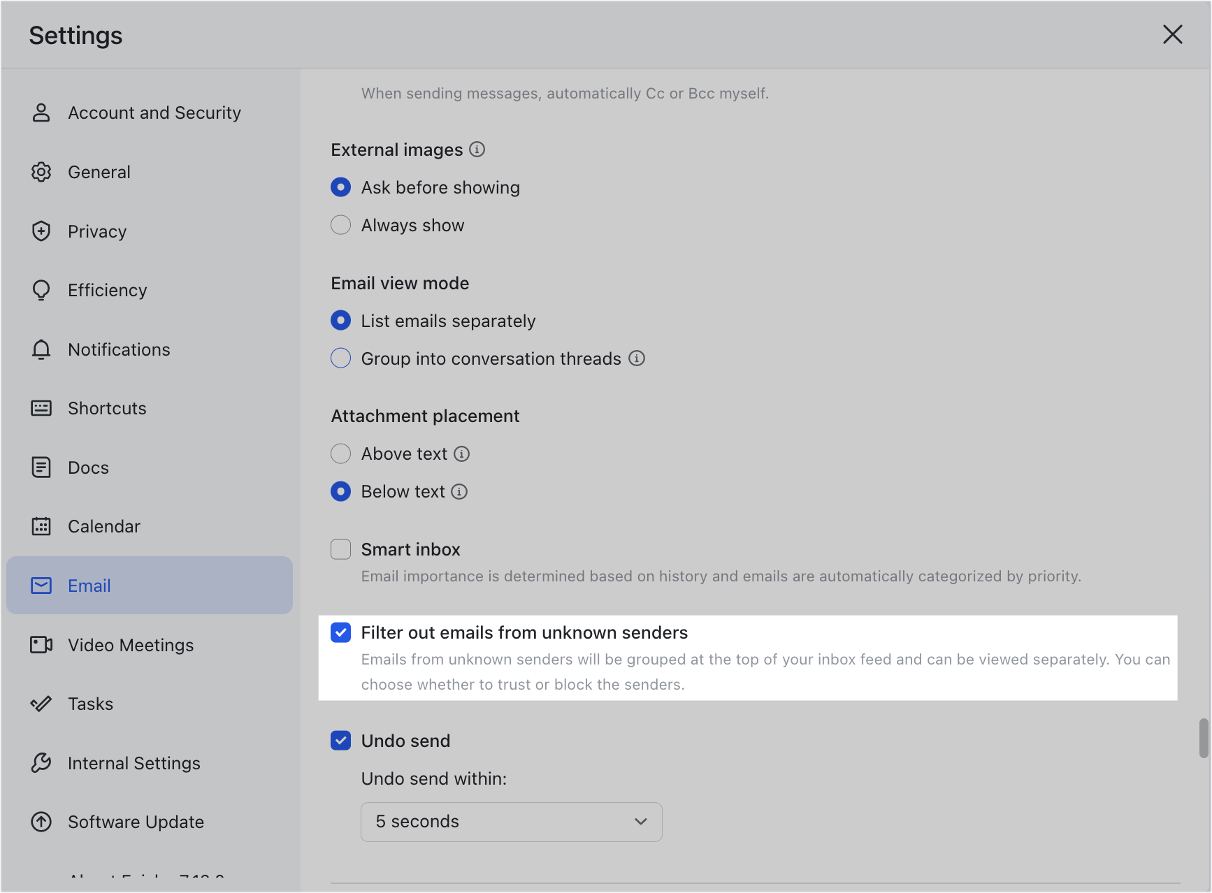 Filter out emails sent from unknown senders