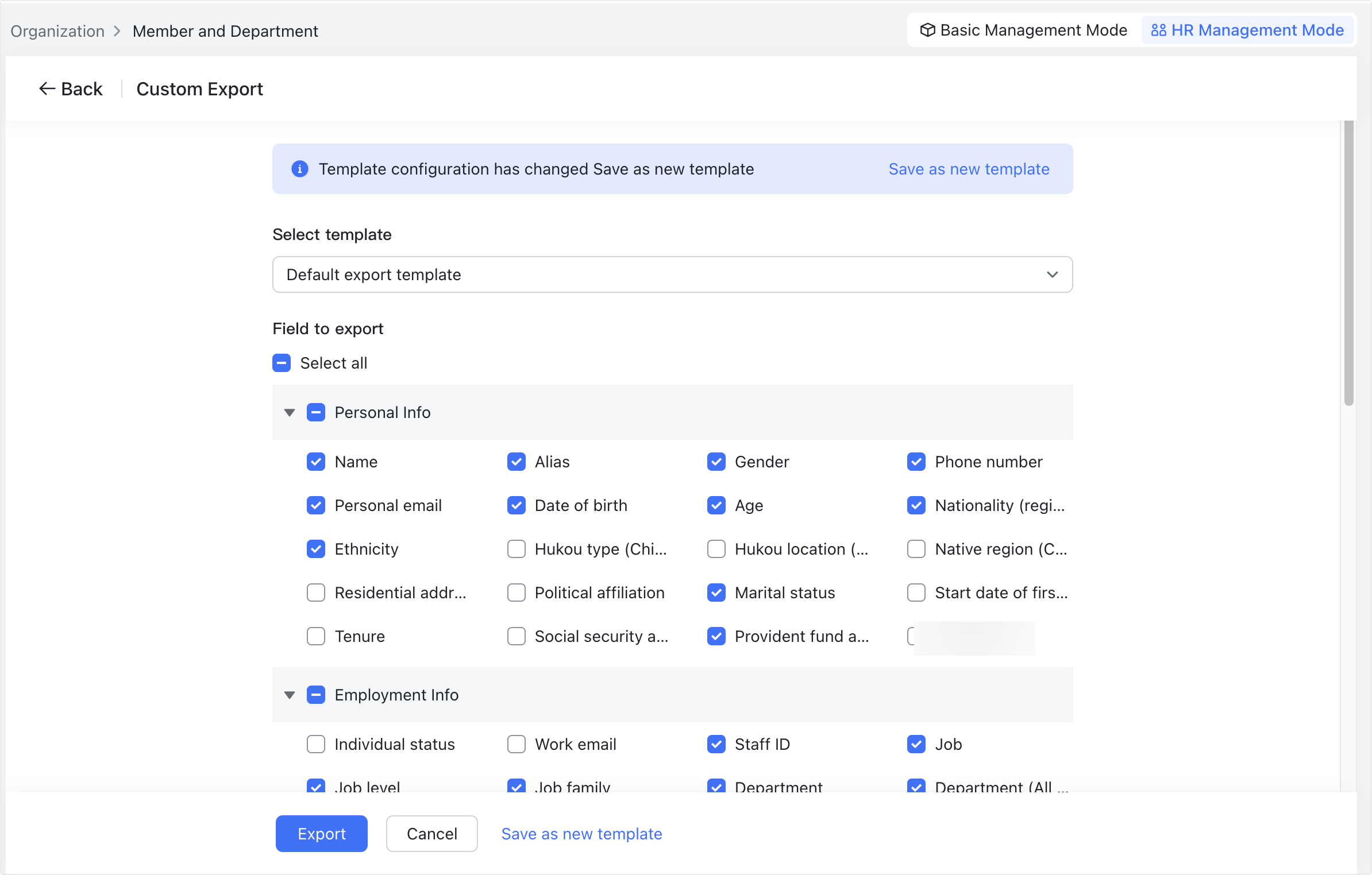 Admin | Manage fields in member information