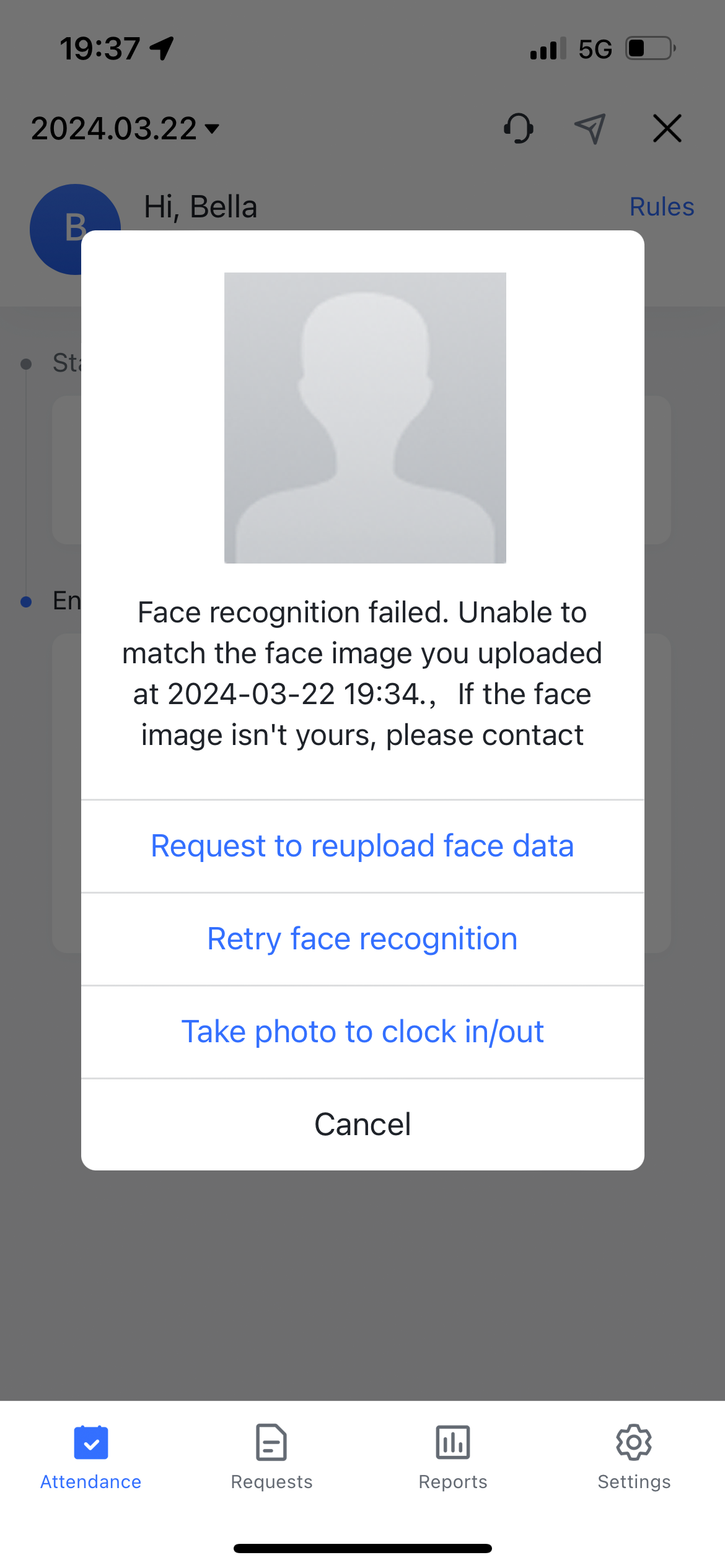 Clock in with face recognition