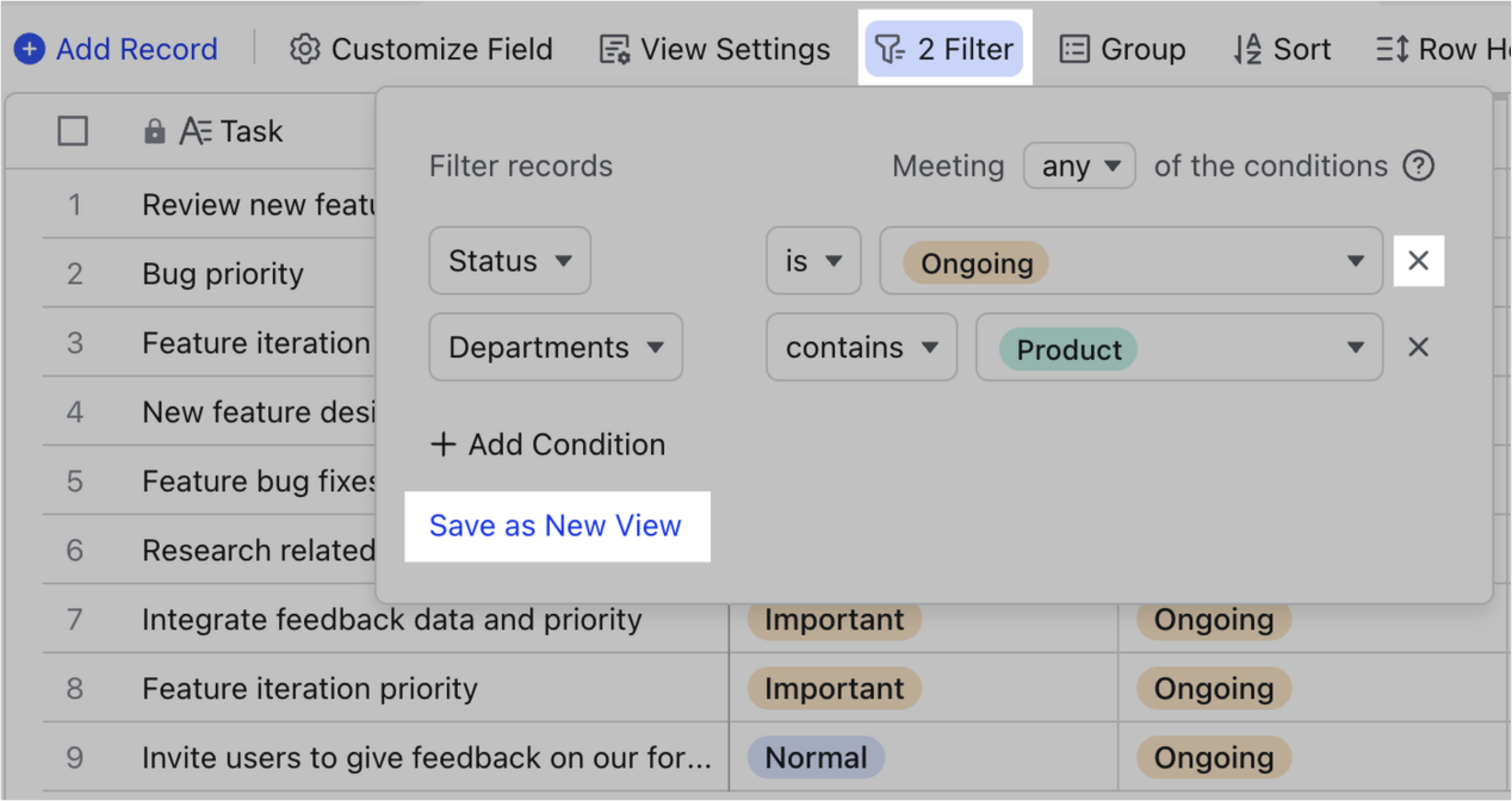 Use groups and filters in Base