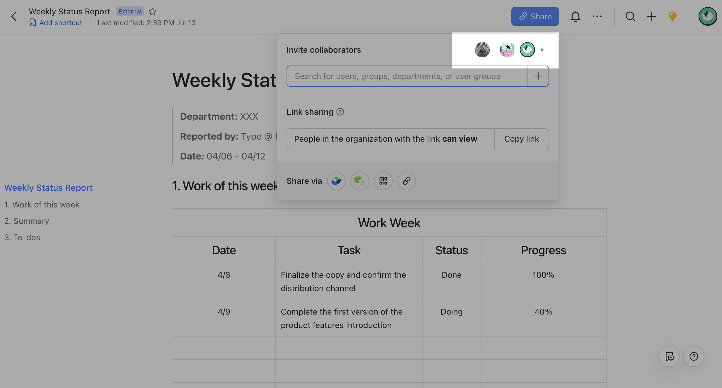 How can I manage permissions in Docs?