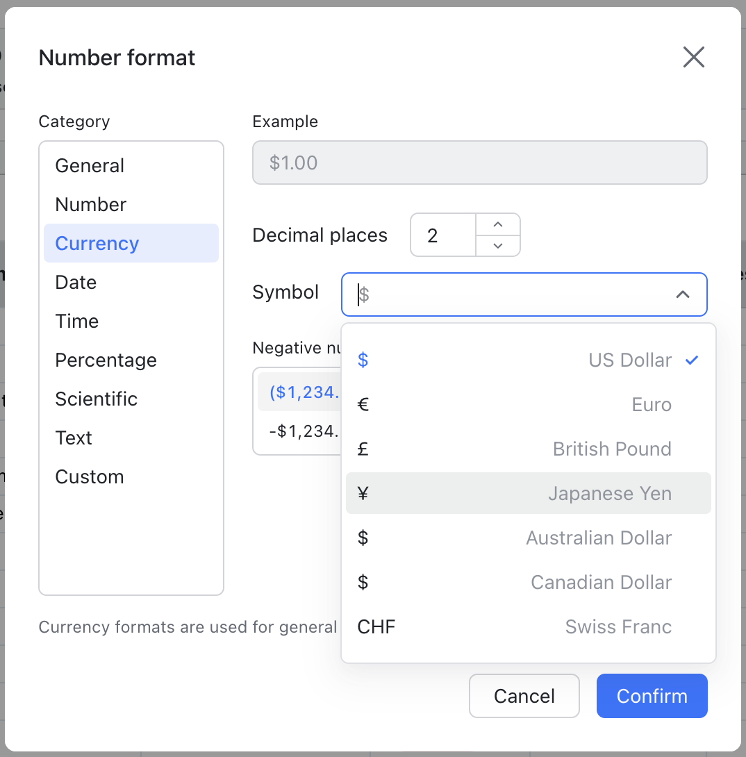 Change the number format in Sheets