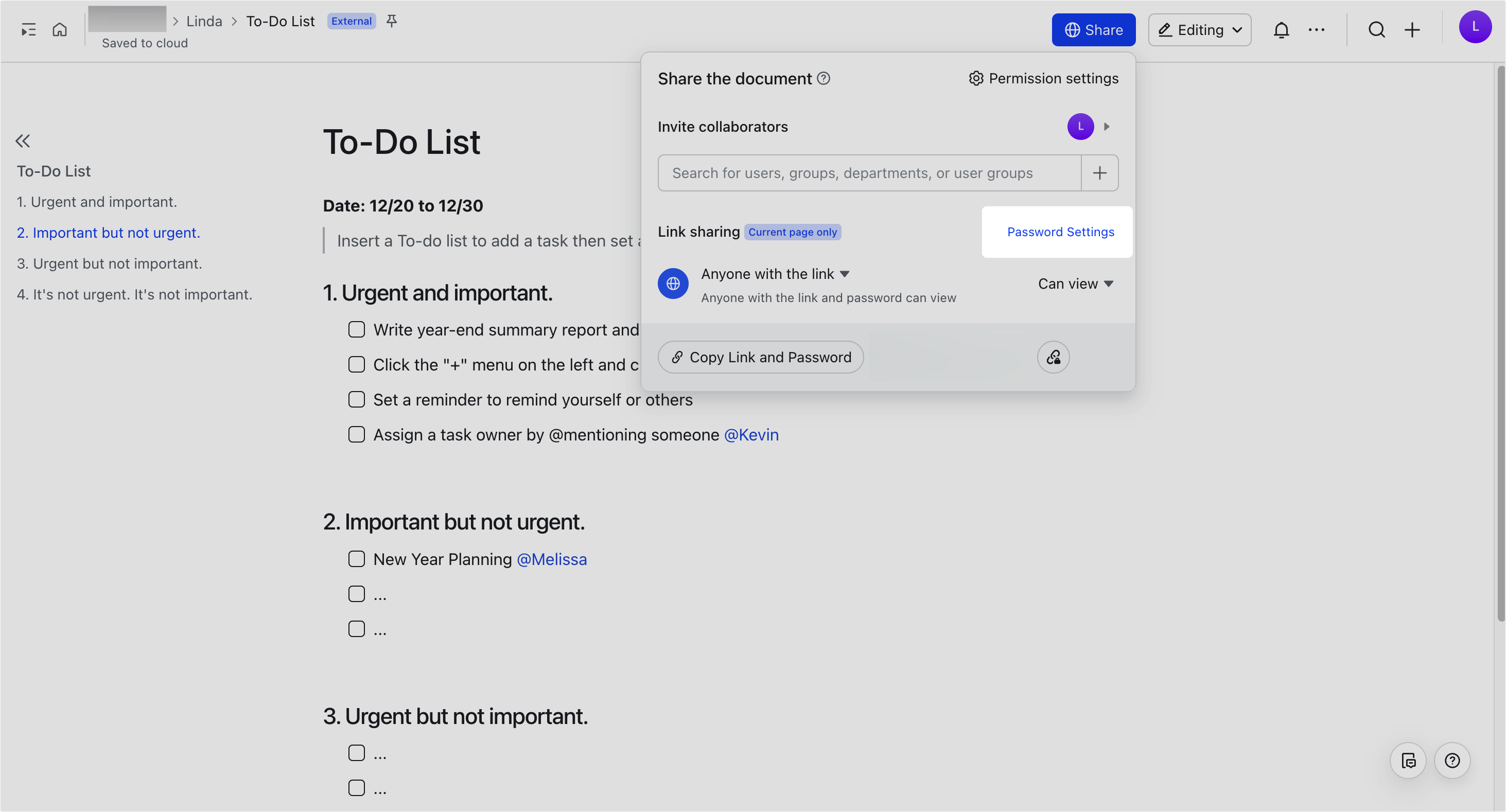Password protect documents and folders for sharing