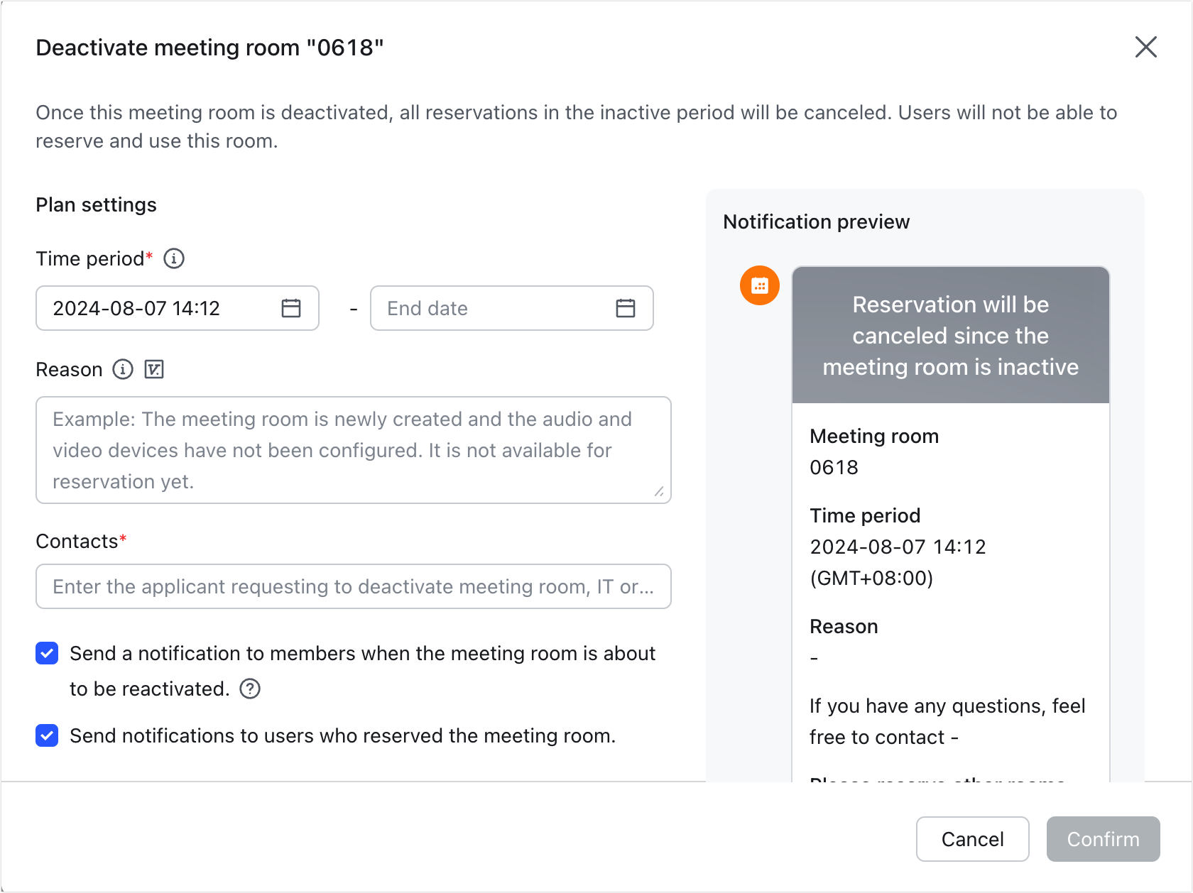 Admin | Deactivate meeting rooms